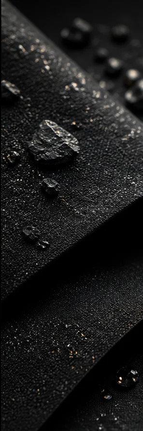 Macro textile finishing study with a textured dark surface.