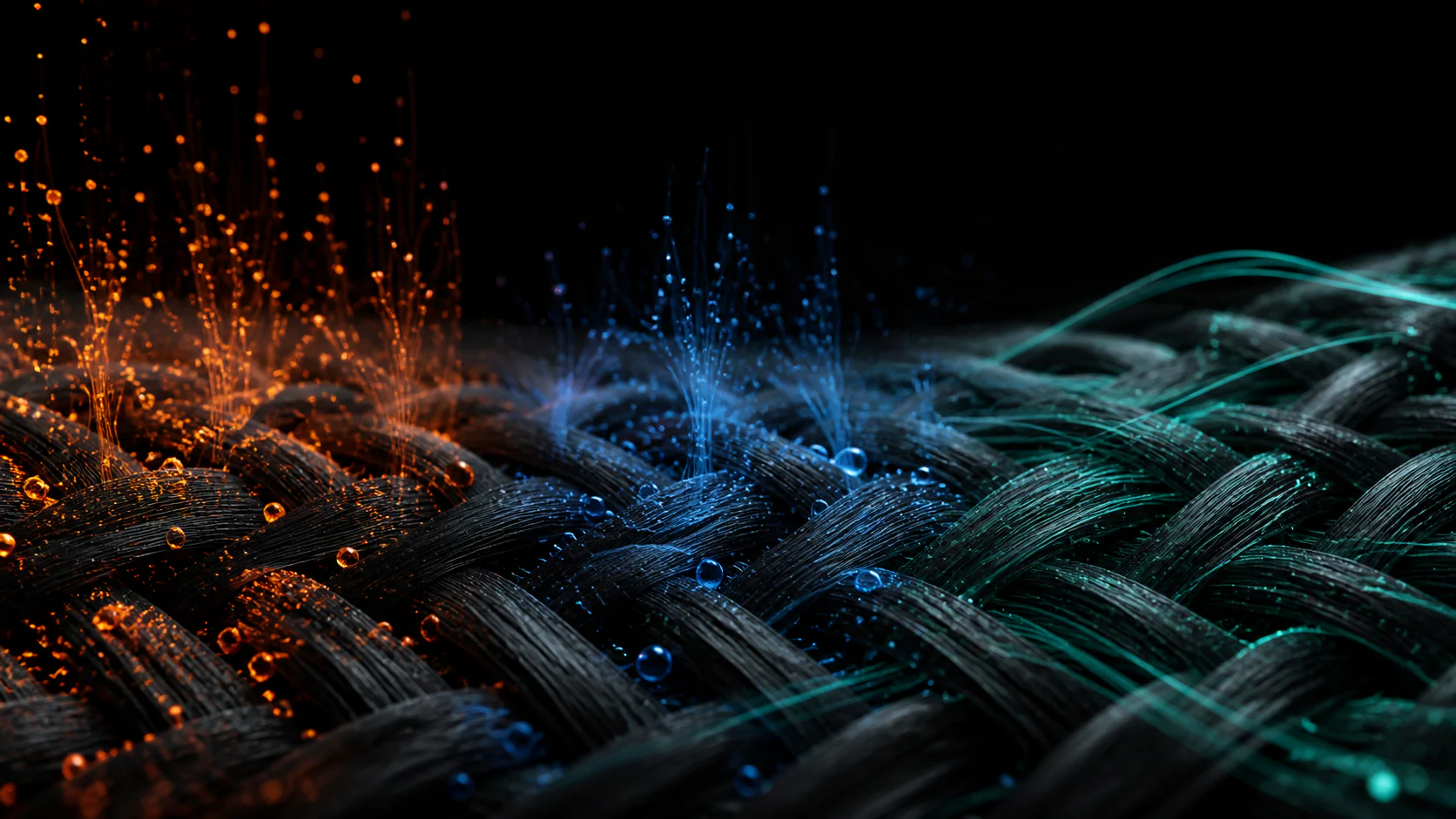 A black textile visualizing heat, moisture, and movement responses.